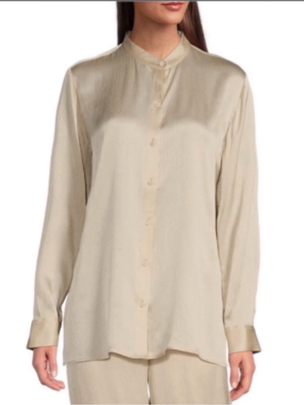 EILEEN FISHER Hammered Silk Button-Front Long-Sleeve Blouse i